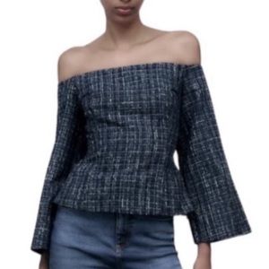 NWT Zara buckle tweed off shoulder top
